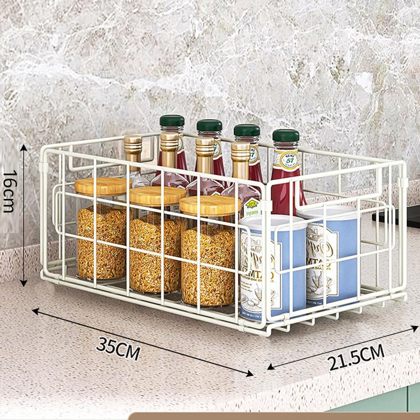 2Pack Wire Storage Bins Baskets,13.8inch Large Foldable Organizer Multipurpose Steel Basket Pantry Storage Bin Rack with Handle for Kitchen Cabinets, Pantry, Freezer, Bathroom,Closets 35x21.5x16 cm
