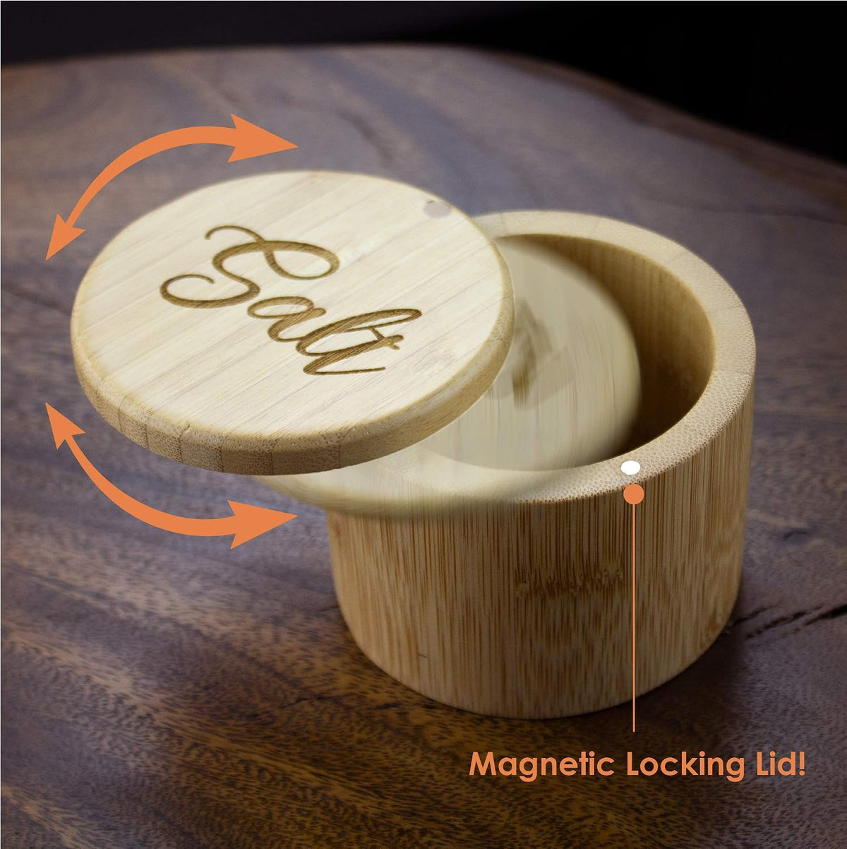 Totally Bamboo Salt Cellar with Swivel Lid, Salt Container for Countertop