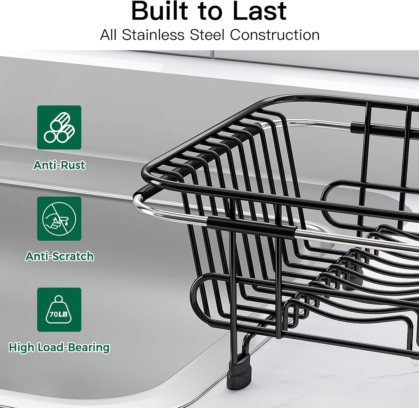 JASIWAY Dish Drying Rack in Sink, Expandable Stainless Steel Dish Drainers for Kitchen Counter, Dish Dryer Rack for Inside Sink, Over The Sink Dish Racks with Utensil Holder, Silver