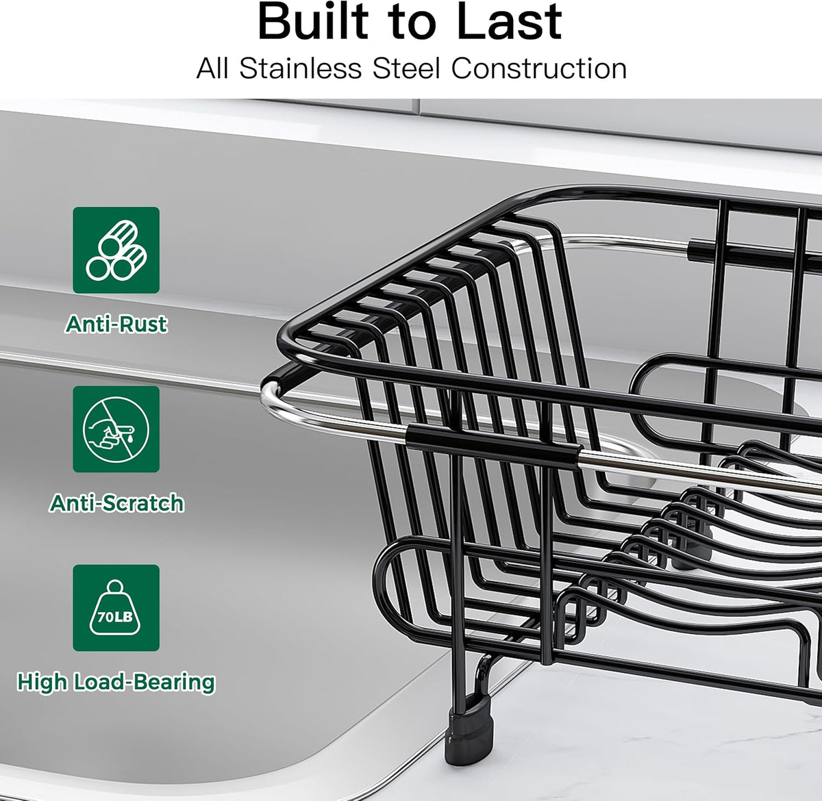 JASIWAY Dish Drying Rack in Sink, Dish Drainer with Cup and Utensil Holder