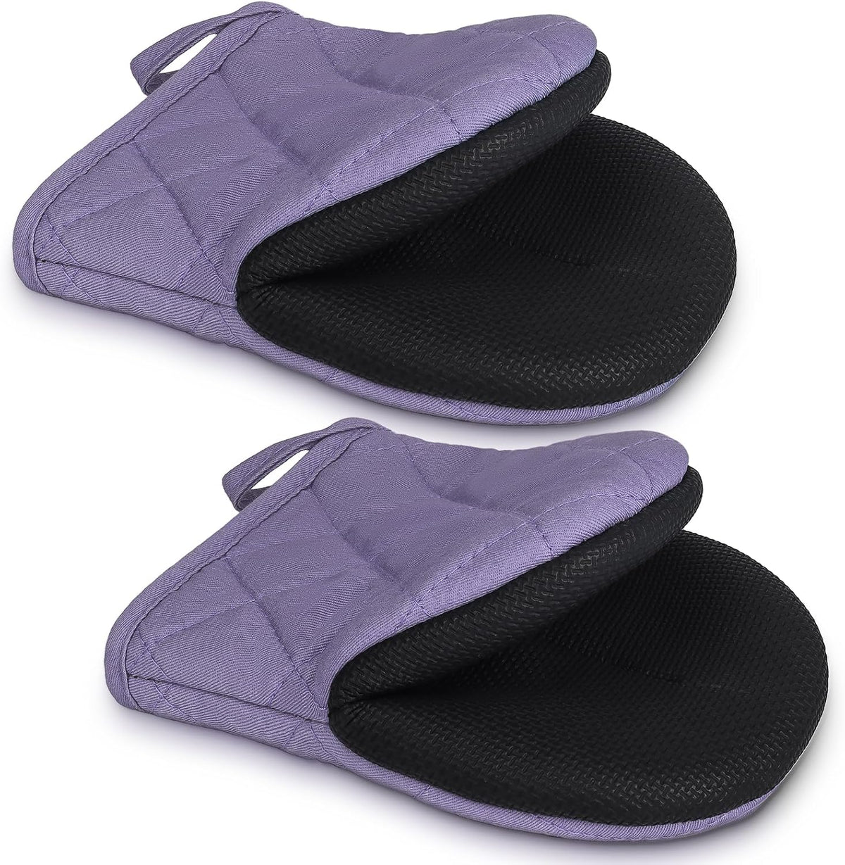 1 Pair Short Oven Mitts - Silicone Kitchen Oven Gloves High Heat Resistant 500℉, Mini Oven Mits with Non-Slip Grip Surfaces and Hanging Loop for BBQ, Baking, Cooking and Grilling (Black)