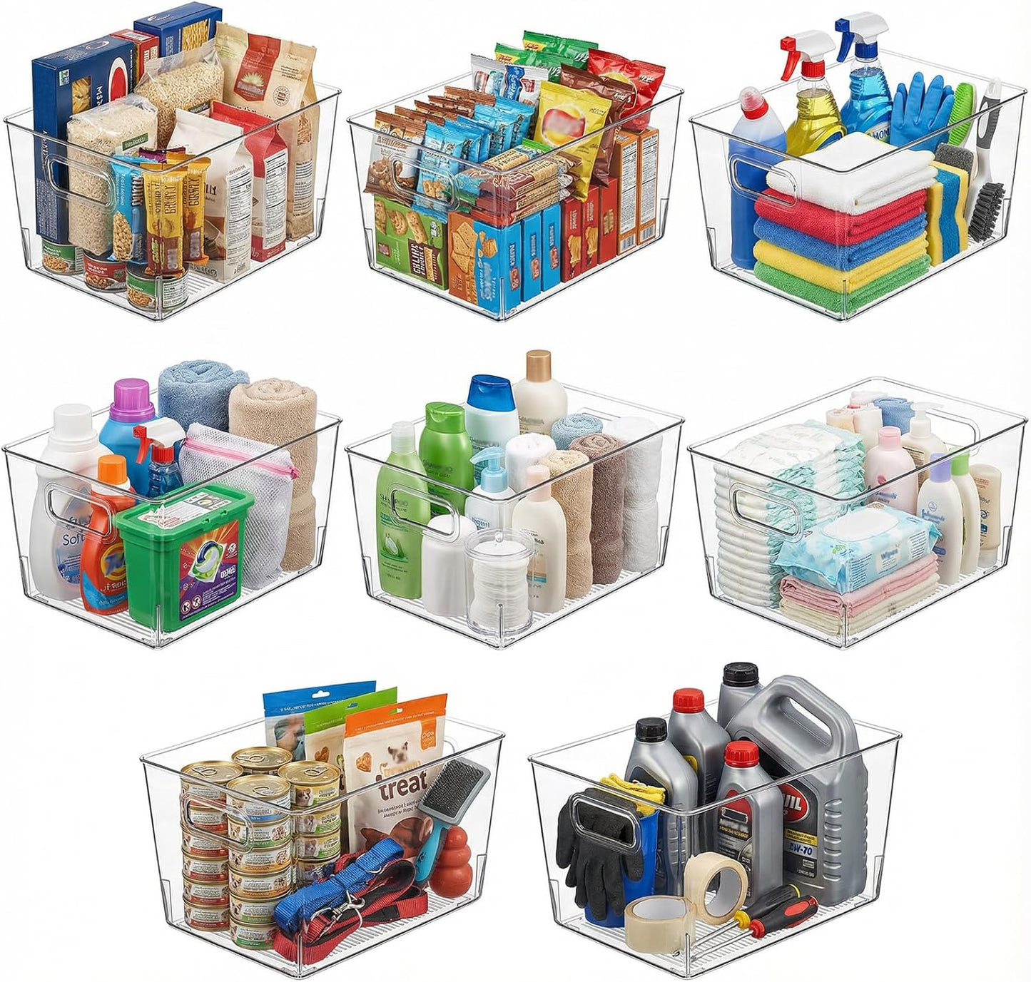 MOONEDGE Large Clear Plastic Storage Bins 4 Pack, 12" x 8" x 6" Stackable & Durable Organizers for Kitchen, Pantry, Refrigerator & Bathroom – Food Safe, Easy to Clean, Ideal for Home Organization