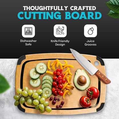 Dishwasher Safe Cutting Boards for Kitchen - Set of 2 Large Composite Wood Cutting Boards with Juice Groove, Non-Slip Feet & Lightweight Eco-Friendly Design 14.5" x 11" and 11.7" x 9.3"