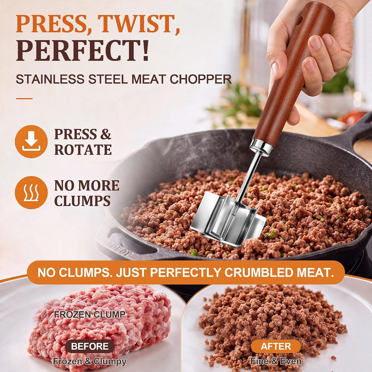 Saillong Meat Chopper 2 Pack, Ground Beef Masher, ABS & Stainless Steel