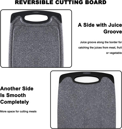 Viretang Plastic Cutting Boards Set of 3 Extra Large for Kitchen, Thick Chopping Board with Deep Juice Grooves, Non‑Slip Feet, Easy Grip Handle, BPA Free, Dishwasher Safe,Black