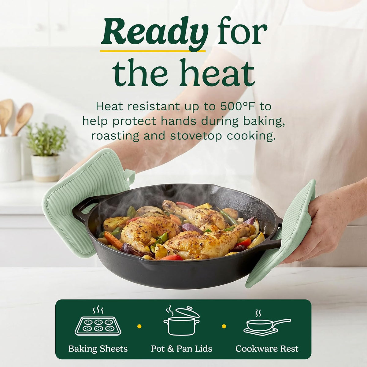 Cuisinart Silicone Pot Holders, Set of 2 7"x9", Heat Resistant 500F