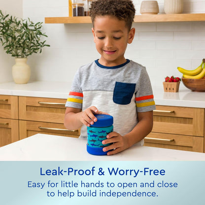 Bentgo Kids Stainless Steel Food Jar - 11oz Leak-Proof Double Insulated Hot or Cold Food Container with Removable Silicone Bumper, Dishwasher Safe, Easy Open Lid, Ages 3+ (Trucks)