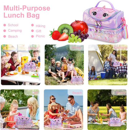 RHCPFOVR Kids Lunch Bag - Double - Decker Cooler Insulated Lunch Box for Boys Girls,Washable Lunch Bag with Strap and Reusable Toddler Lunchbox for School and Daycare