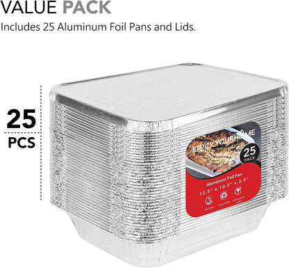 Stock Your Home 9x13 Aluminum Trays with Lids (10 Pack) – Disposable Half Size Deep Pans for Cooking, Storage, BBQ, Grilling, Catering