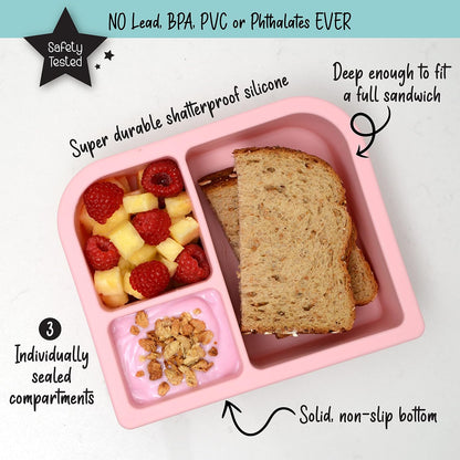 PrimaStella Unbreakable Silicone Lunch Box for Kids and Adults - Divided Leak Proof Bento Box (Slate Blue)