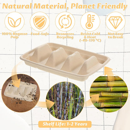 150Pcs Disposable Taco Holders for Party, Premium Bagasse Pulp Taco Plates, Taco Plates with 3 Dividers, 3-Slot Taco Tray Holder, Taco Bar Serving Set for Party Taco Tuesday Hot Dog Sandwich