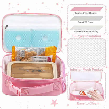 FlowFly Kids Lunch box Insulated Soft Bag Mini Cooler Back to School Thermal Meal Tote Kit for Girls, Boys, Black