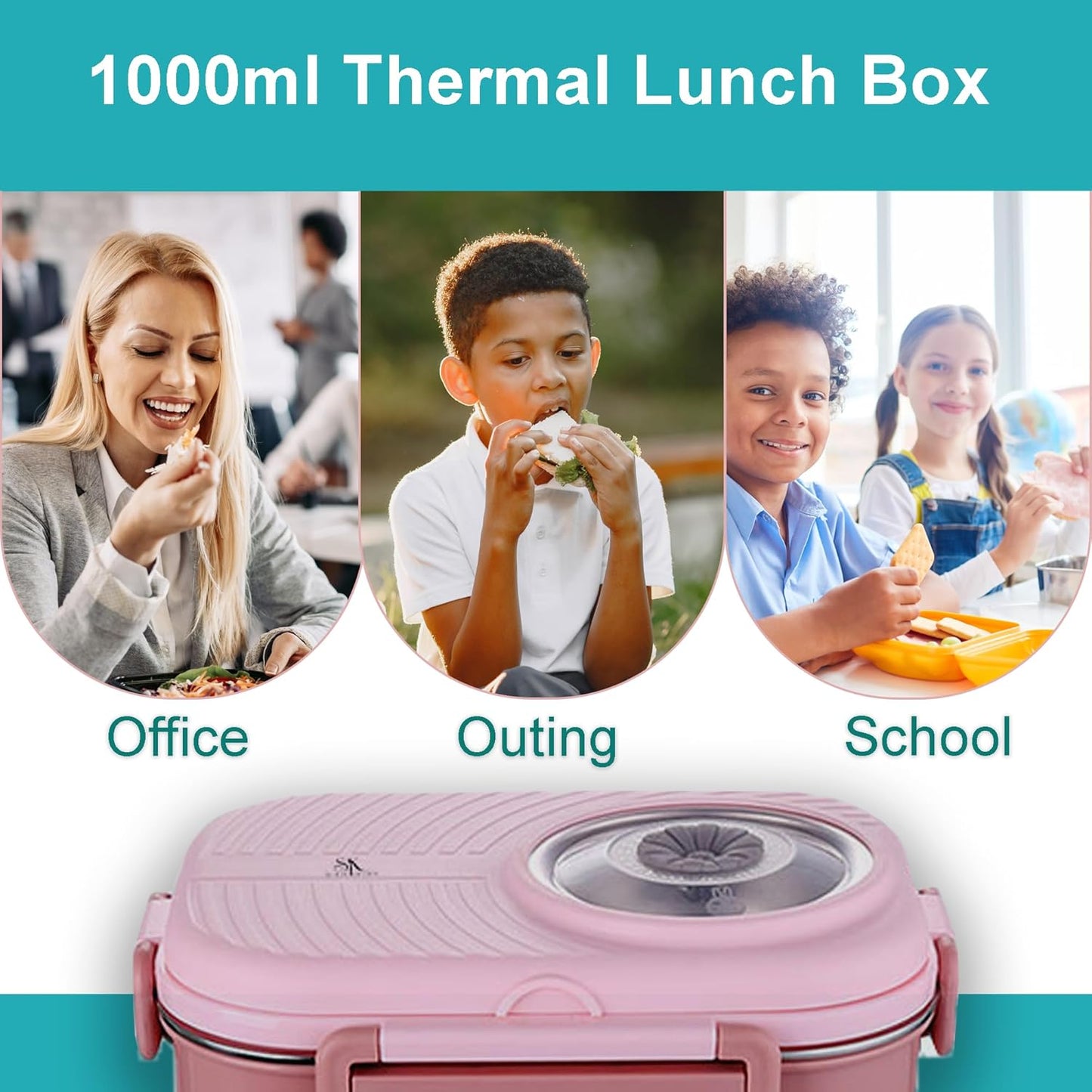 Kids Bento Lunch Box with Bag – Leakproof Stainless Steel Bento Box for School, 3 Compartments, Soup Bowl, Spoon & Chopsticks, Lunchbox Set for Girls & Boys (Blue)