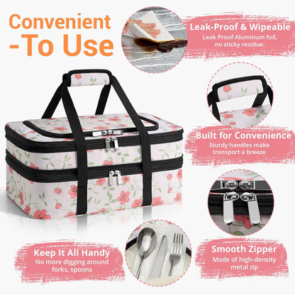 Double Insulated Casserole Carrier - Portable Casserole Carriers for Hot or Cold Food Lunch Tote Warmer or Cooler Bag for Potluck Parties Picnic Cookouts, Fits 9" x 13" Baking Dish - Grey