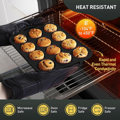 2 Packs 12 Cups Silicone Muffin Pan for Baking with Metal Reinforced Frame Regular Size Cupcake Pan Tray Egg Bites Silicone Cookie Molds Muffin Tin Tart Pans Sheet Set for Oven Dishwasher Safe