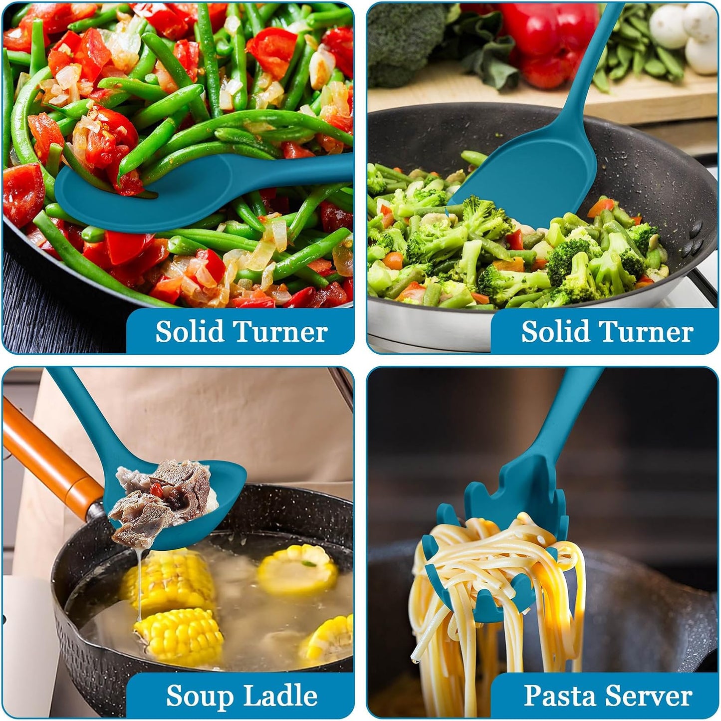 LIANYU Non-Toxic Silicone Kitchen Utensils Set, 8 Piece Non-Scratch Cooking Spoons & Spatulas, Stainless Steel Core, Heat Resistant & Dishwasher Safe, Khaki
