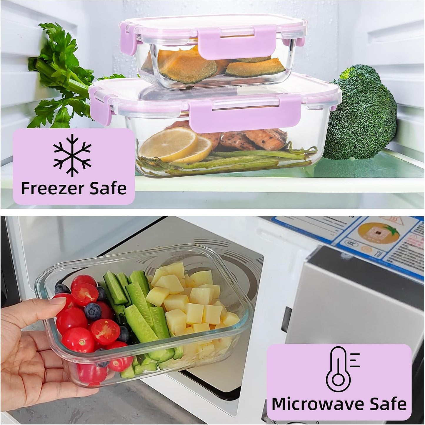 C CREST Airtight Food Storage Glass Containers with Locking Lids- 5 Large (32oz) and 5 Small (12oz), Leak-proof