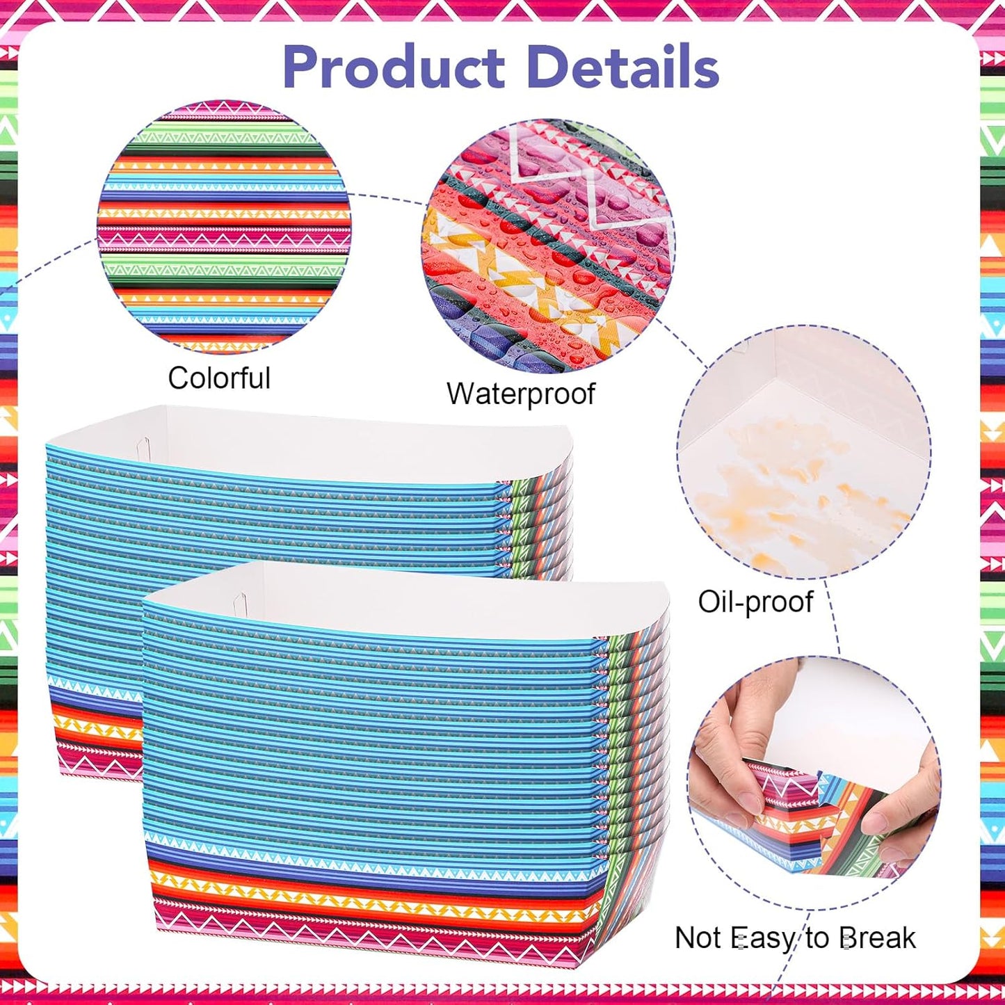 woric 54 Pcs Mexican Taco Food Trays, Disposable Mexican Nacho Paper Plates Popcorn Snack Candy Fries Tray for Birthday Carnival Easter Supplies