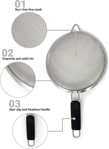 Fine Mesh Strainer Set of 3, Stainless Steel with Insulated Handle Sieves
