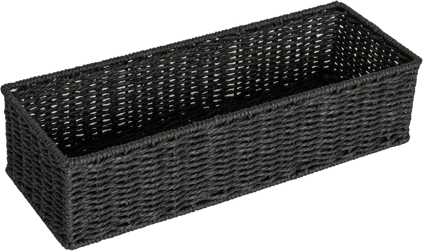 Household Essentials Water Hyacinth Rectangular Storage Basket with Handwoven Fibers and Iron Frame, Natural Finish