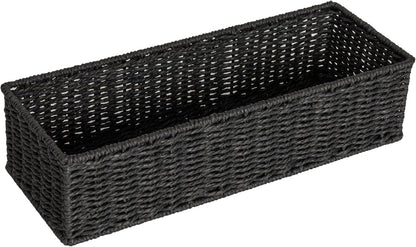 Household Essentials Water Hyacinth Rectangular Storage Basket with Handwoven Fibers and Iron Frame, Natural Finish
