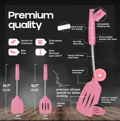 BakeRoyal Silicone Spatula Set - Turner Spatulas Silicone Heat Resistant 600°F - Slotted & Solid Spatula for Cooking Fish, Eggs, Pancakes Flipper – Spatulas for kitchen use – Black