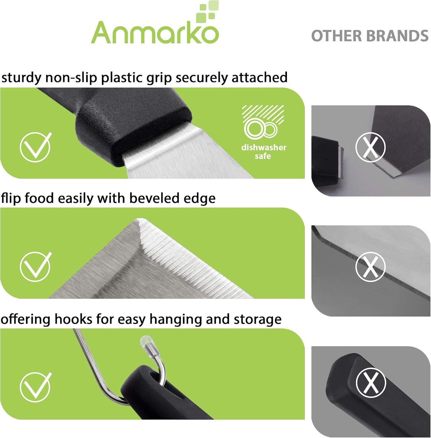 Stainless Steel Metal Spatula Set - Teppaniyaki Spatulas - Griddle Scraper Flat Spatula Pancake Flipper Hamburger Turner - Metal Utensil great for BBQ Grill Flat Top Cast Iron Griddle Accessories