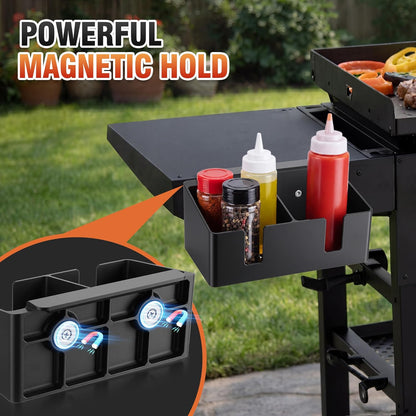 Hohean Barbecue Tool Set Magnetic Bottle Holder, Compatible with Blackstone Griddle, Elevated Magnet Base, No Melting, Heat Resistant Dual Slot Squeeze Bottle & Beverage Holder for BBQ Accessories