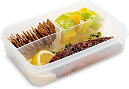 Komax Biokips Set of 5 Lunch Containers – 3 Compartment Food Container for Meal Prep, Portion Control – Microwave & Dishwasher Safe Bento Box Adult Lunch Container w/Locking Lid (37 oz)