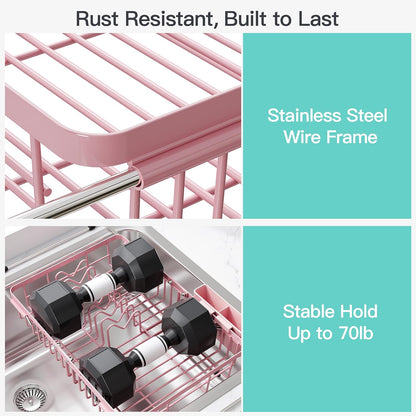 JASIWAY Dish Drying Rack in Sink, Expandable Stainless Steel Dish Drainers for Kitchen Counter, Dish Dryer Rack for Inside Sink, Over The Sink Dish Racks with Utensil Holder, Silver