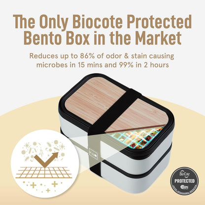 Double Premium Bento Box Adult, 67 fl oz BPA-Free - Cream Stackable Lunch Box with Leak-Proof Lids & Dividers, Perfect for Meal Prep, Lunches & Portion Control