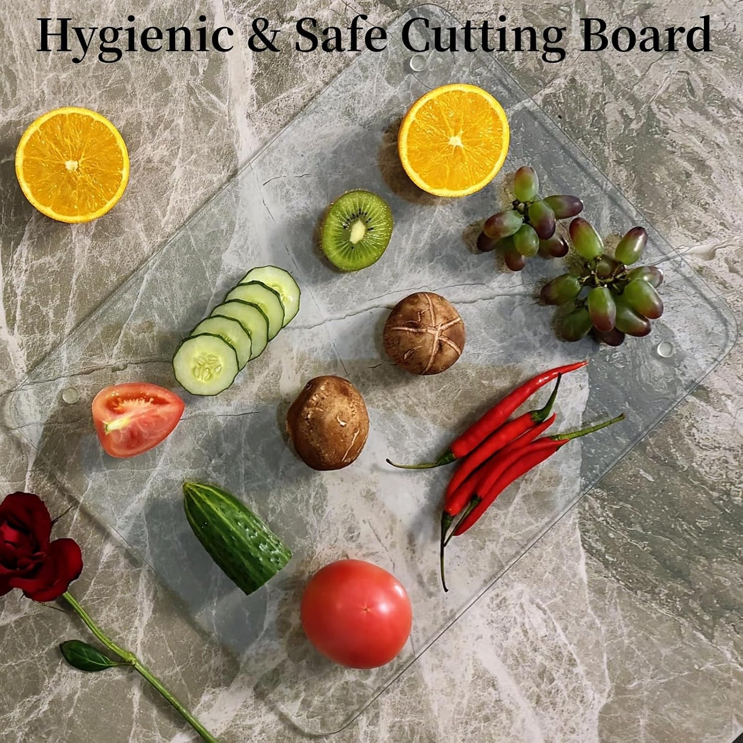 Set of 4 Tempered Glass Cutting Boards for Kitchen, Clear Chopping Board with Non-slip Rubber Feet for Countertop, Rectangle Chopping Block Long Lasting Shatter-Resistant Heat-Resistant, 2 Size