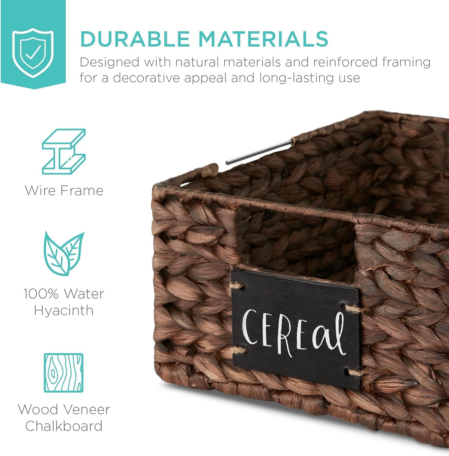 Best Choice Products Set of 4 9x12in Water Hyacinth Pantry Baskets, Woven Organizers w/Chalkboard Label, Chalk Marker - Natural