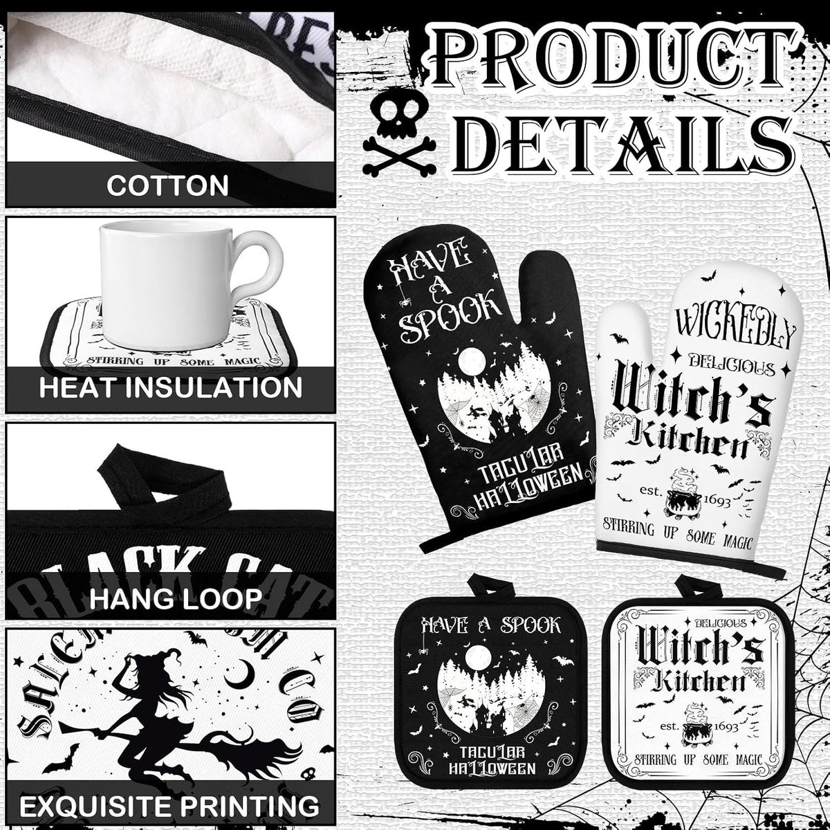 SiliFine 12 Pcs Fall Pumpkin Kitchen Towels Oven Mitts Pot Holders Set