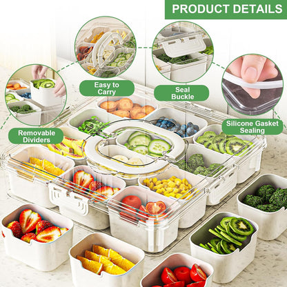 shopwithgreen 2Pcs Divided Serving Tray with Lid and Handle, Portable Snackle Box Snack Containers for Charcuterie, Party, Veggies, Snack, Fruit, Nuts, Candy, Chip, Entertaining, Picnic