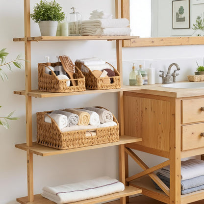 GRANNY SAYS Wicker Storage Baskets for Shelves, Trapezoid Woven Basket with Handles, Storage Wicker Baskets for Pantry, Water Hyacinth, 2-Pack