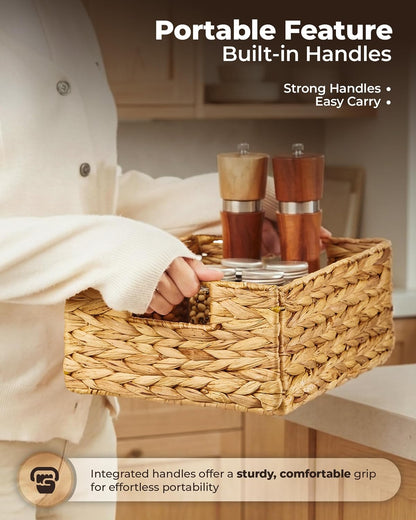 BLUEWEST Water Hyacinth Storage Baskets (Set of 6) – Woven Hyacinth Organizer with Carrying Handles, Laundry Basket for Organizing, Rattan Bin for Shelves