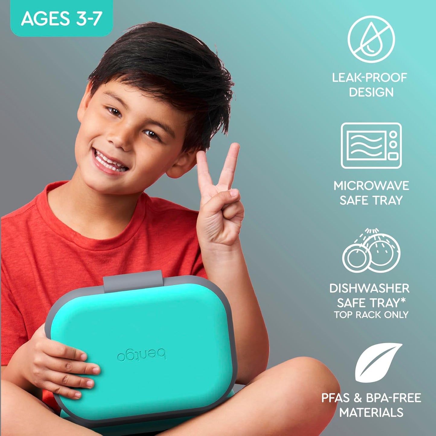 Bentgo Chill Kids Leak-Proof Lunch Box - 4-Compartment Bento Box with Built-In Ice Pack, 3.3 Cup Capacity, PFAS & BPA-Free, Microwave & Dishwasher Safe, Ideal Size for Ages 3 to 7 (Truly Teal)