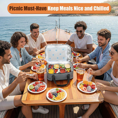 Portable Snackle Box Container with Ice Pack,Snack Container Divided Serving Tray Insulated Bag, Cooling Travel Snacklebox with Lid & Handle,8 Compartment Chilled Serving Tray for Beach,Outdoor,Picnic