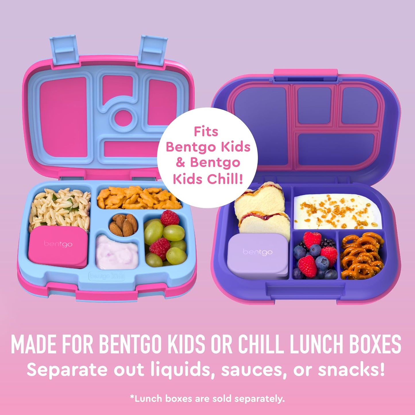 Bentgo Sidekicks 2-Pack Silicone Container Set - Dipping Sauce Cups for Condiments & Small Snacks, Reusable, Durable, & Leak-Proof Liquid Storage, Salad Dressing Container - 2.6 oz (Lavender & Pink)