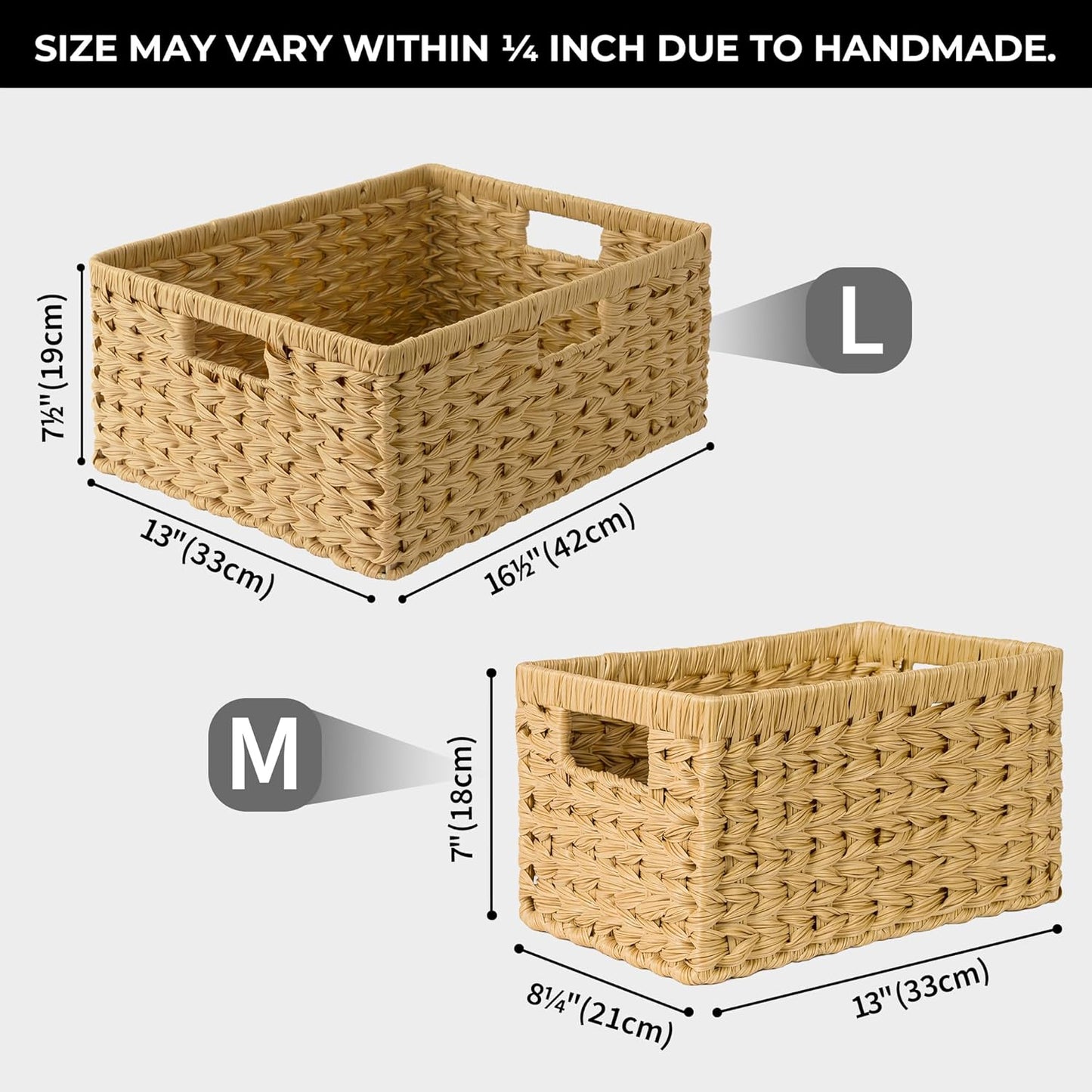 GRANNY SAYS Wicker Storage Baskets for Shelves, Water Hyacinth Basket with Scalloped Edge, Storage Wicker Baskets for Pantry, Large, 2-Pack