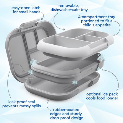 Bentgo Chill Kids Leak-Proof Lunch Box - 4-Compartment Bento Box with Built-In Ice Pack, 3.3 Cup Capacity, PFAS & BPA-Free, Microwave & Dishwasher Safe, Ideal Size for Ages 3 to 7 (Truly Teal)