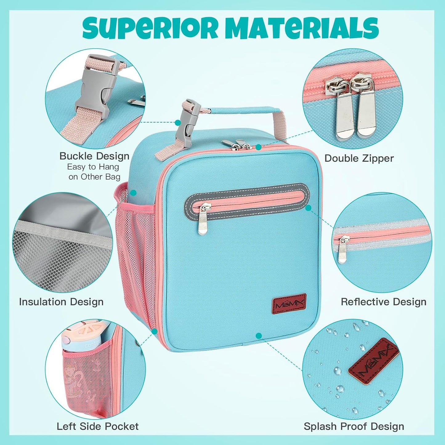 MaMix Bento Lunch Box for Kids, Lunchable Containers for Kids Adults with 4 Compartments + Lunch Bag, with Utensils, Sauce Jar, Muffin Liners (blue set)