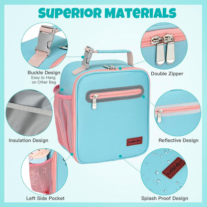 MaMix Bento Lunch Box for Kids, Lunchable Containers for Kids Adults with 4 Compartments + Lunch Bag, with Utensils, Sauce Jar, Muffin Liners (blue set)