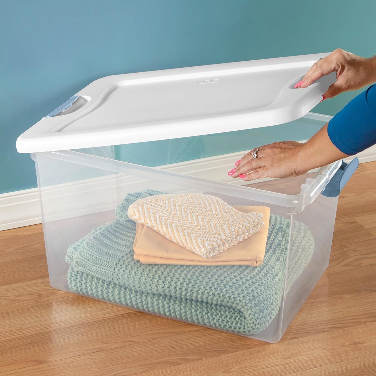 Sterilite 6-Pack Latching Box, Under Bed Storage Bins with Lids, Clear Plastic, 25 Quart - Heavy-Duty Organizing Containers for Closet, Bathroom, and Office