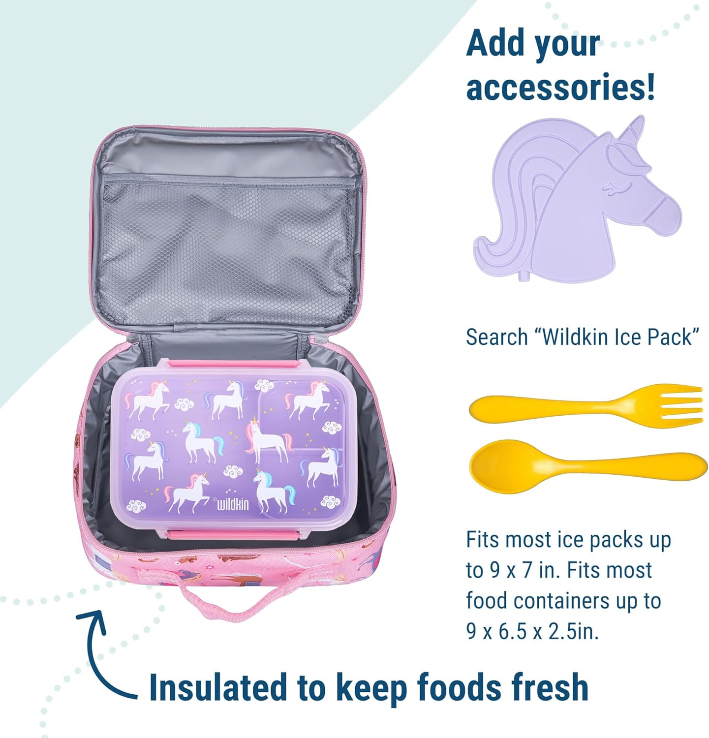 Wildkin Kids Insulated Lunch Box, Keeps Food Hot or Cold, BPA-Free with Mesh Pockets & Easy-Clean Lining – Ideal for School, Travel & Daycare – Holographic