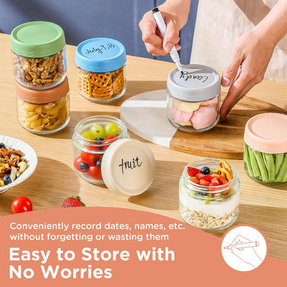 DRKIO 16 Oz Overnight Oats Containers with Lids - 6 Pack Glass Storage Jars with Airtight Lids Wide Mouth Mason Food Jars Great for Meal Prep Salad Chia Pudding Snacks Yogurt Sugar Spice Cereal