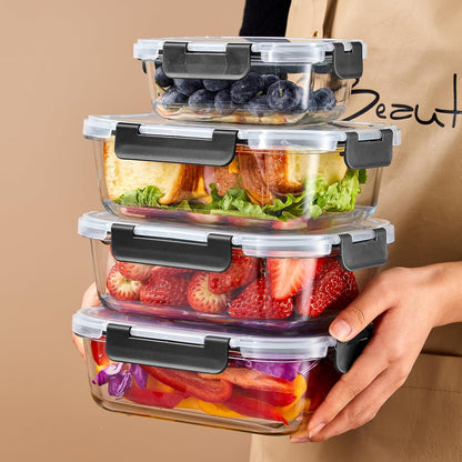 Liuruiyu 8 Pack 36OZ Glass Food Storage Containers with Lids, Meal Prep Containers, Airtight Bento Boxes with Leak Proof Locking for Microwave, Oven, Freezer and Dishwasher, BPA Free
