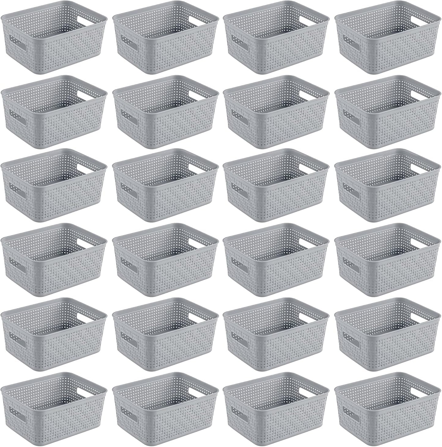 Sterilite 6-Pack Tall Basket, Woven Plastic Storage Baskets for Organization, Cement - Organizing Bin Containers with Handles for Bedroom, Bathroom, Dorm, and Closet
