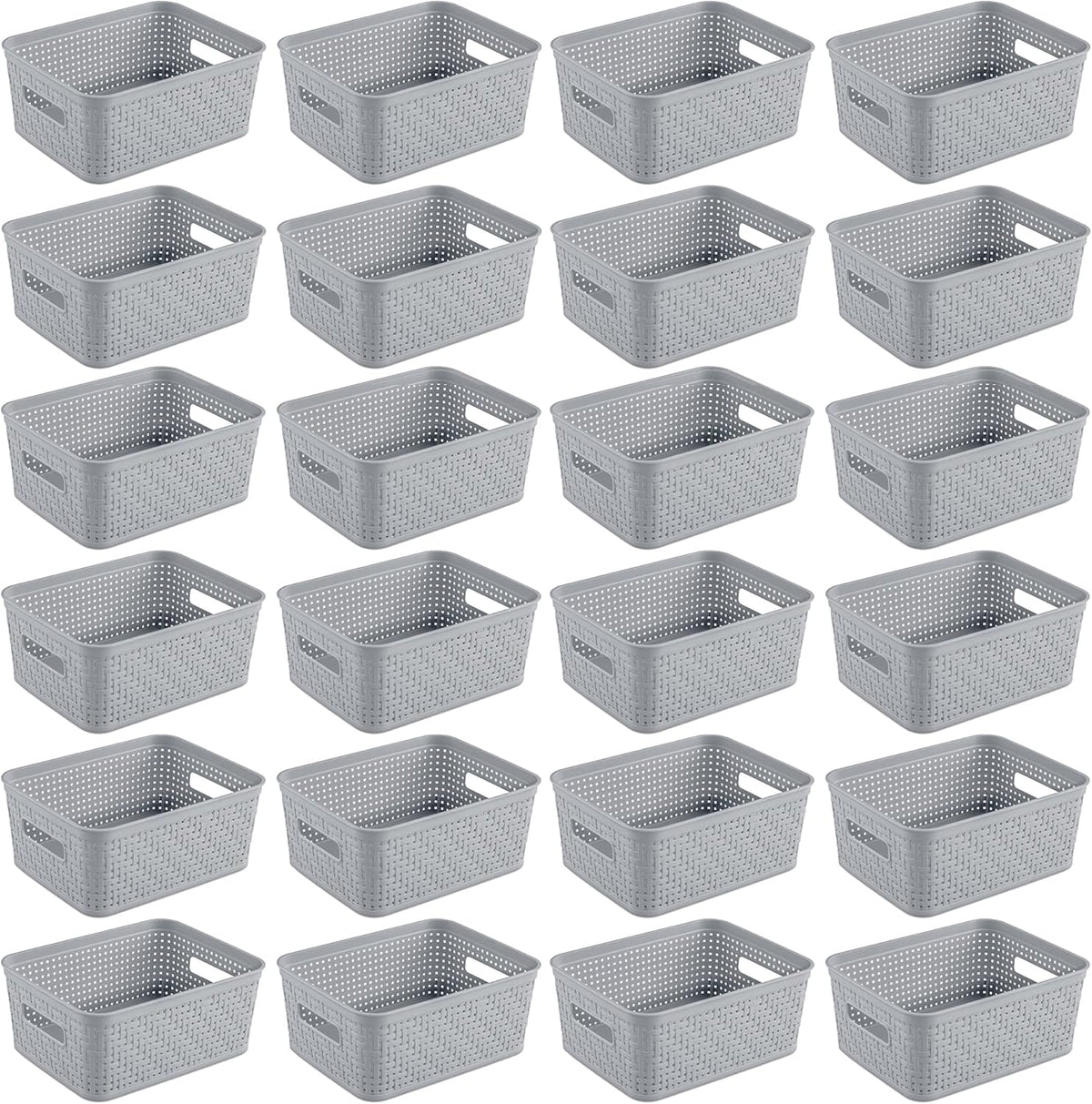 Sterilite 6-Pack Tall Basket, Woven Plastic Storage Baskets for Organization, Cement - Organizing Bin Containers with Handles for Bedroom, Bathroom, Dorm, and Closet